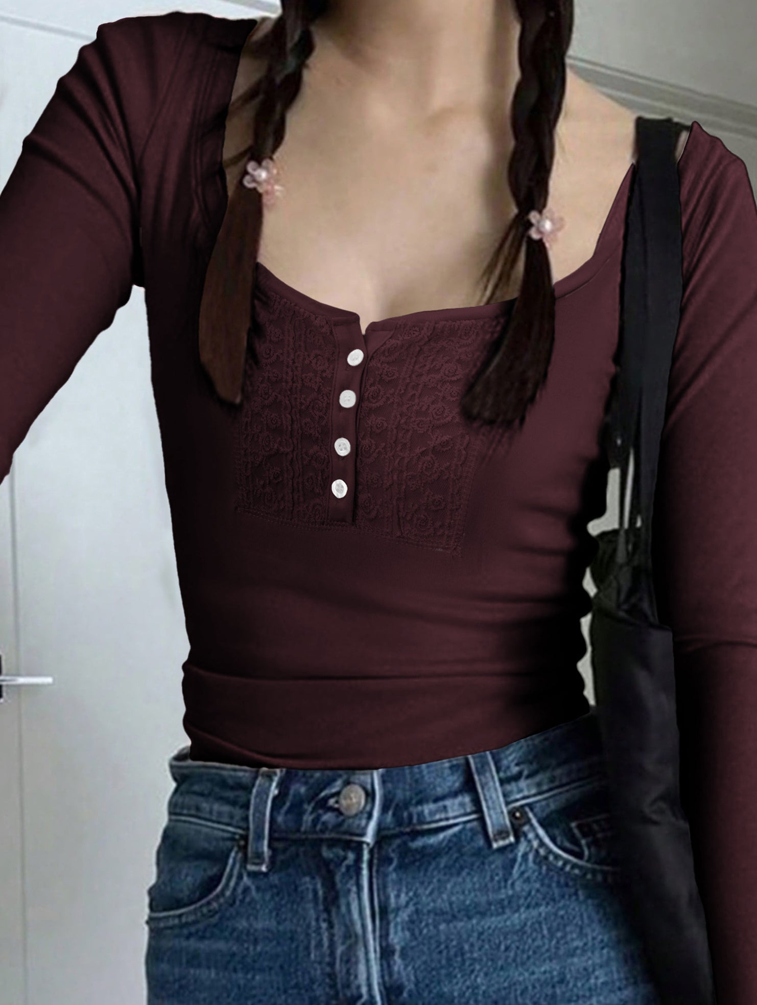Versatile button-down long-sleeved base layer T-shirt