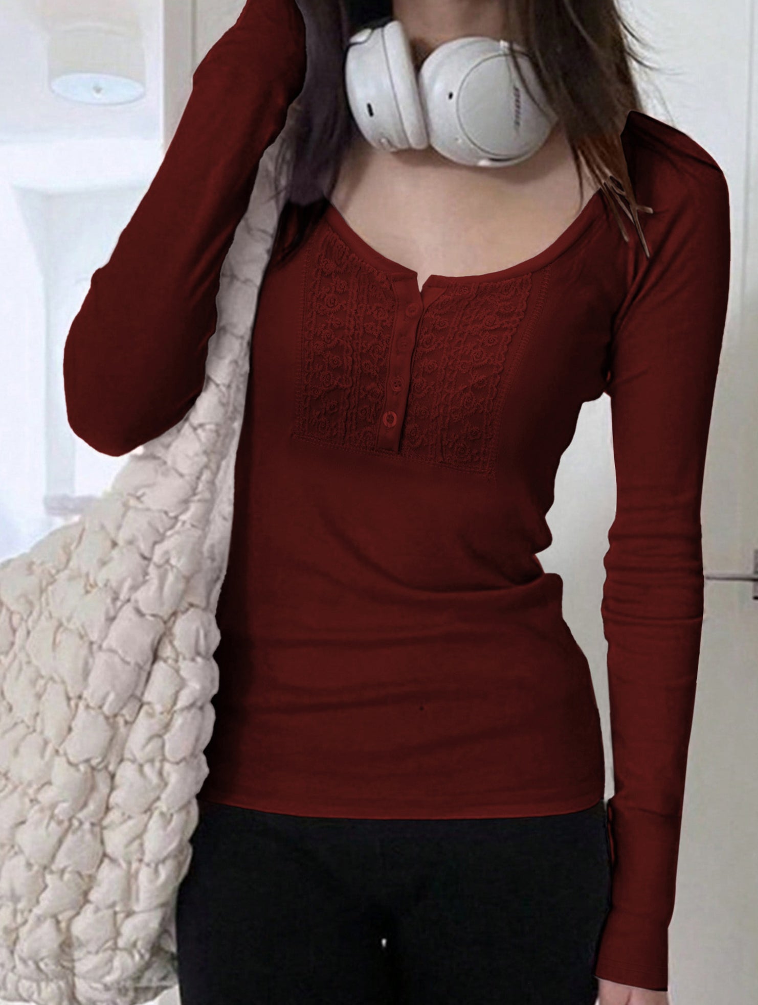 Versatile button-down long-sleeved base layer T-shirt