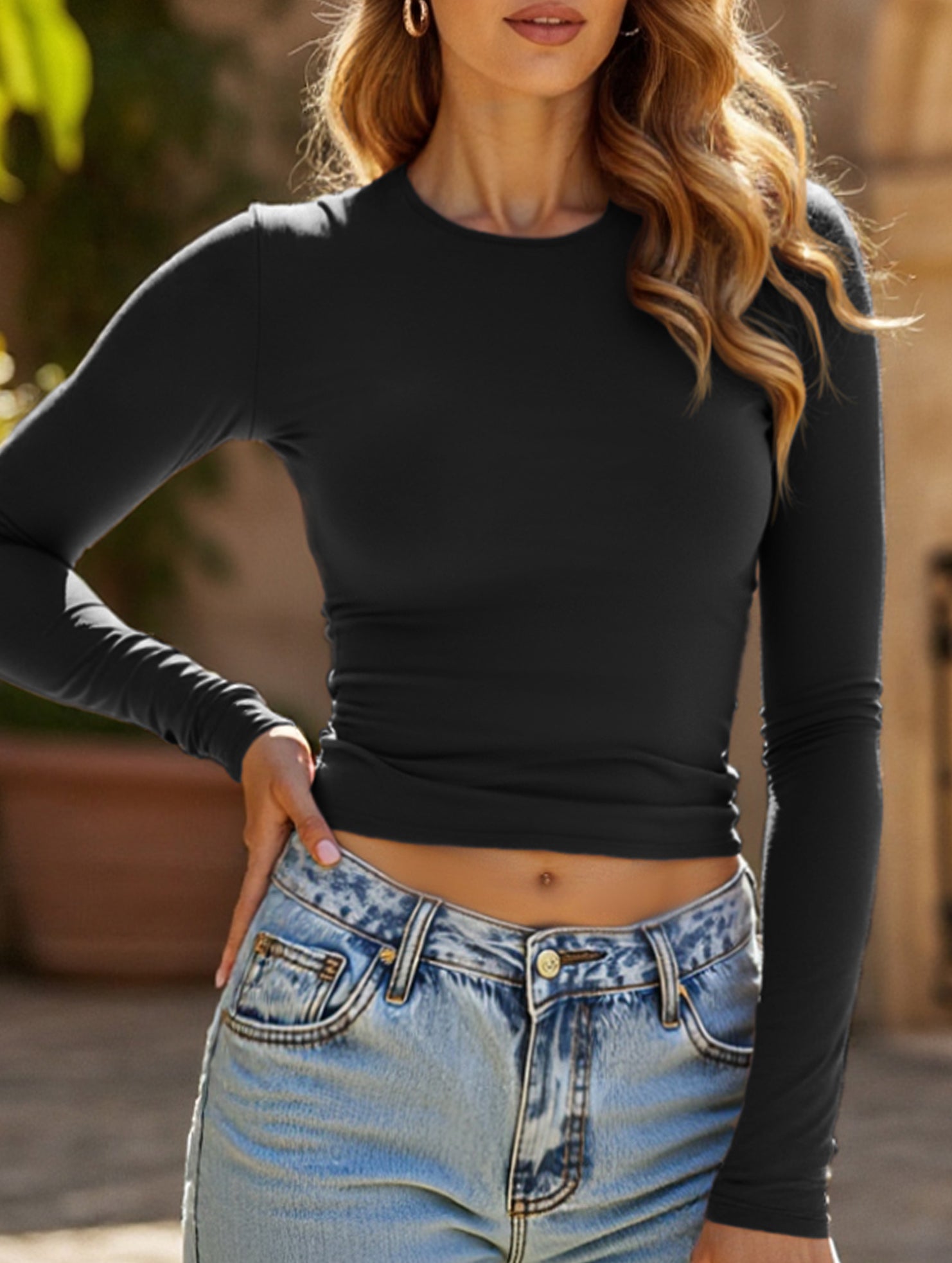 Y2K Slim Fit Long Sleeve Solid Color Base Layer Shirt