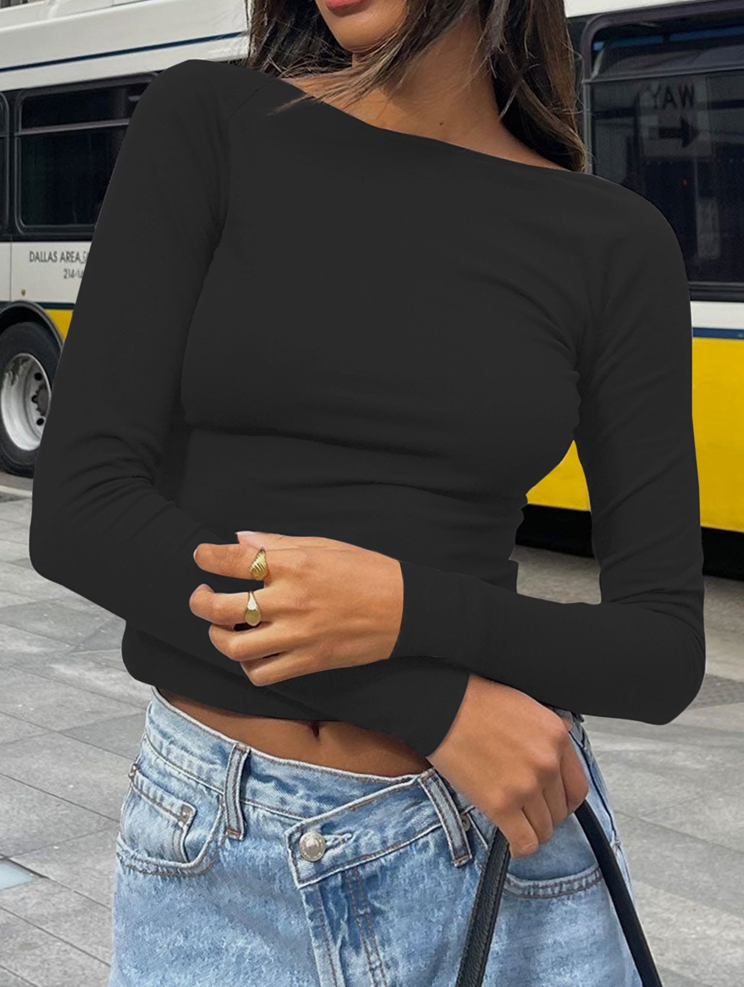 Y2K Slim Fit Long Sleeve Solid Color Base Layer Shirt