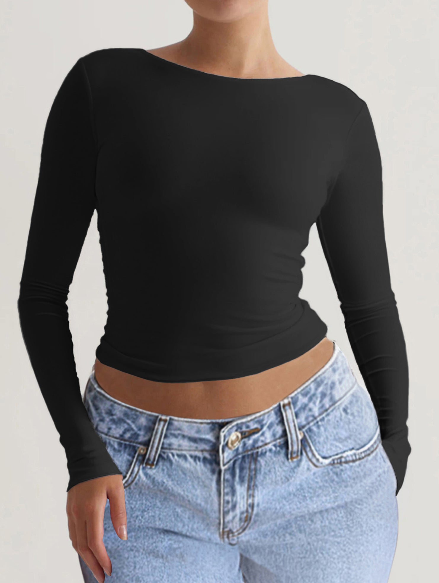Y2K Slim Fit Long Sleeve Solid Color Base Layer Shirt