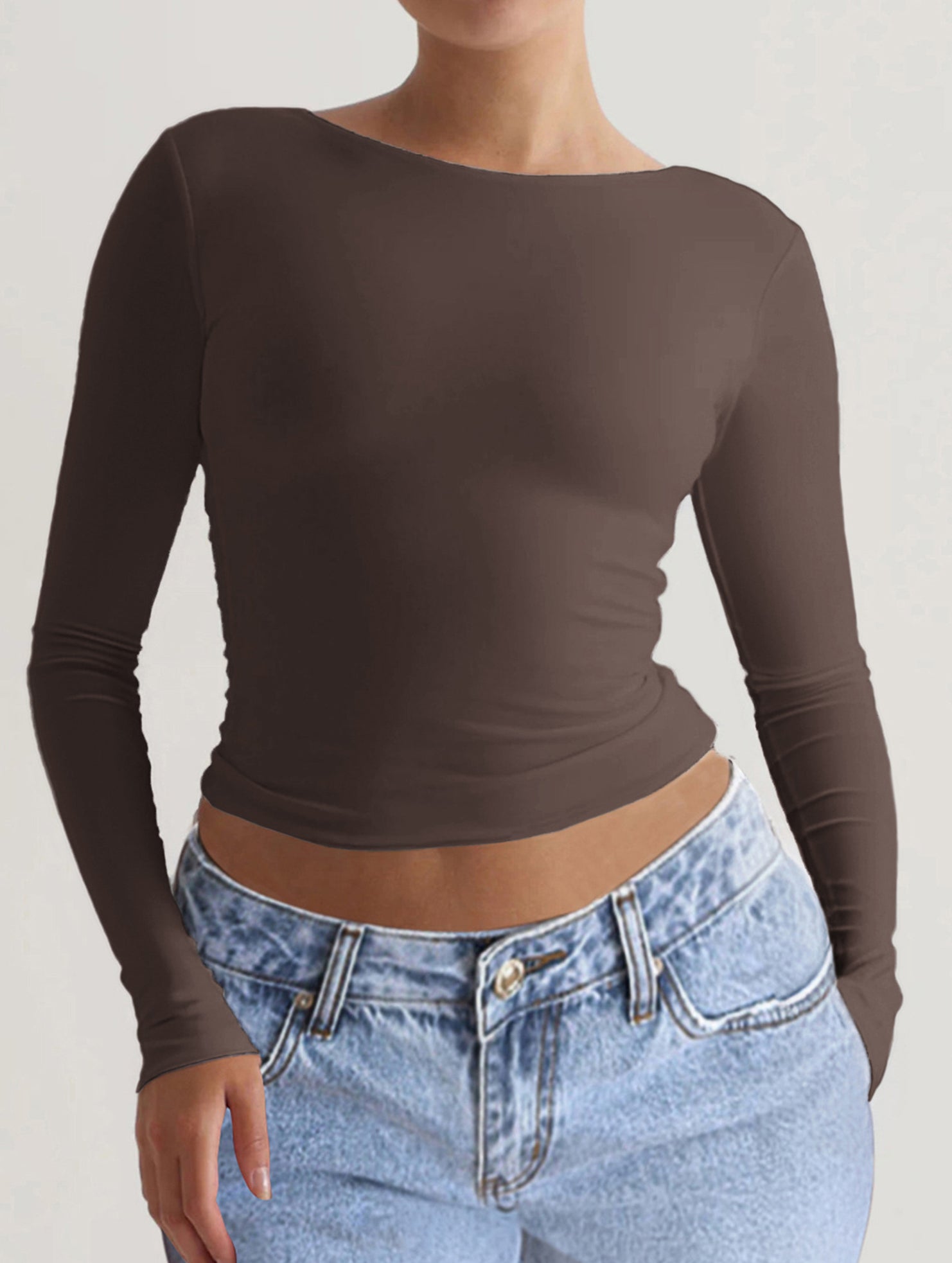 Y2K Slim Fit Long Sleeve Solid Color Base Layer Shirt