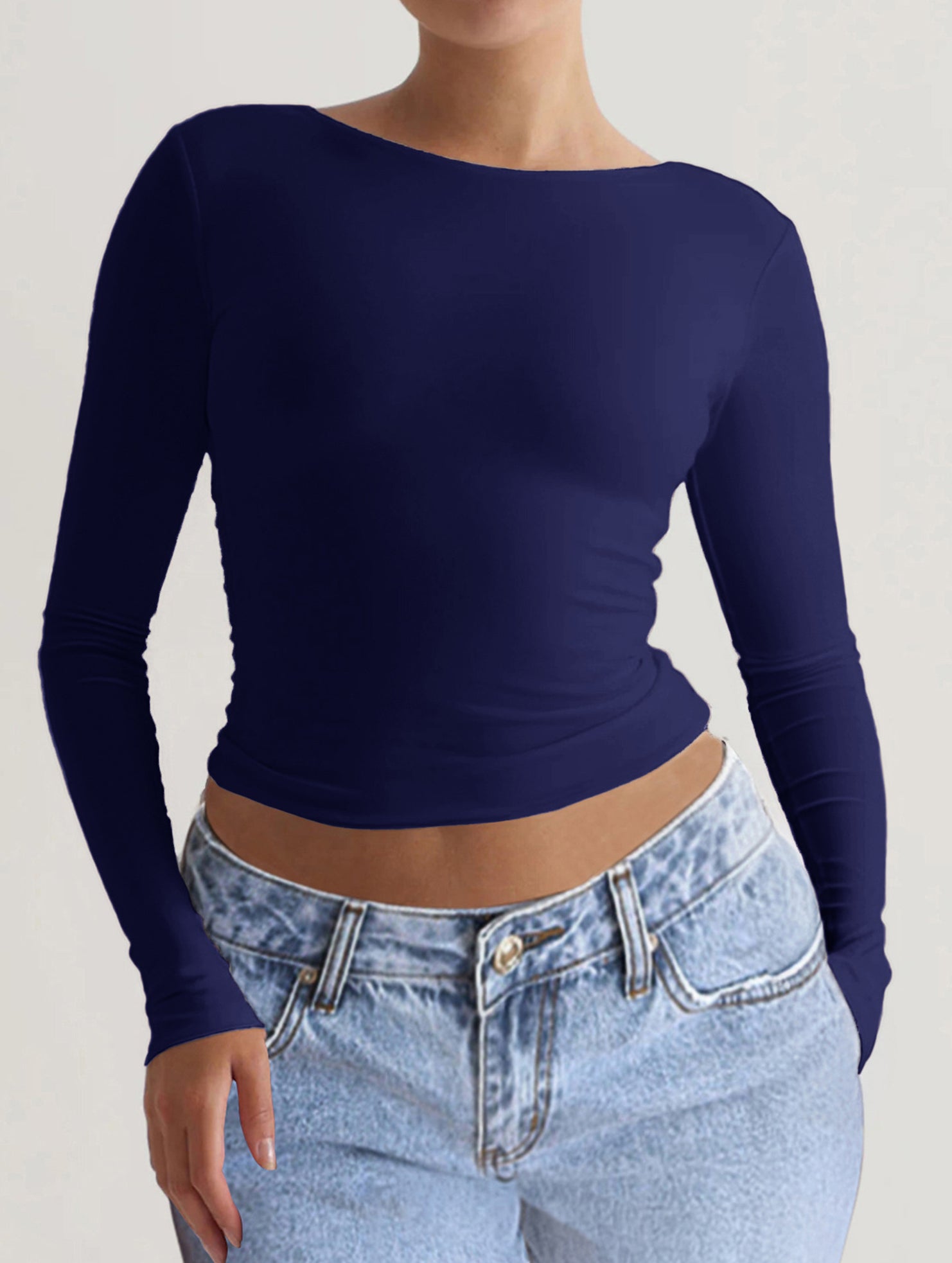 Y2K Slim Fit Long Sleeve Solid Color Base Layer Shirt