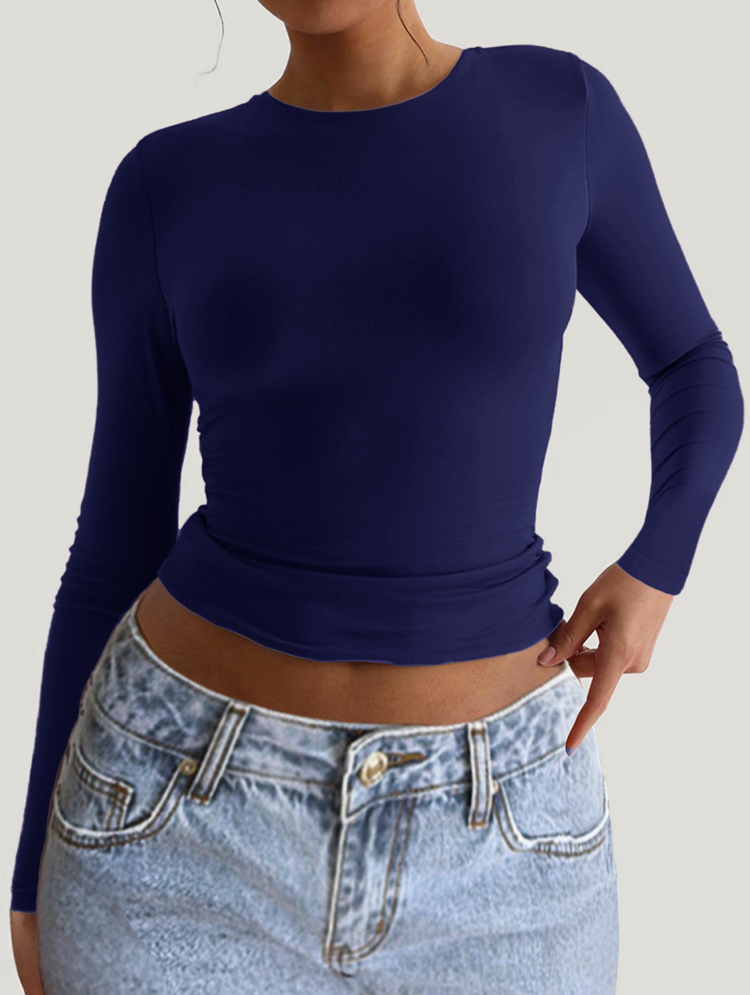 Y2K Slim Fit Long Sleeve Solid Color Base Layer Shirt