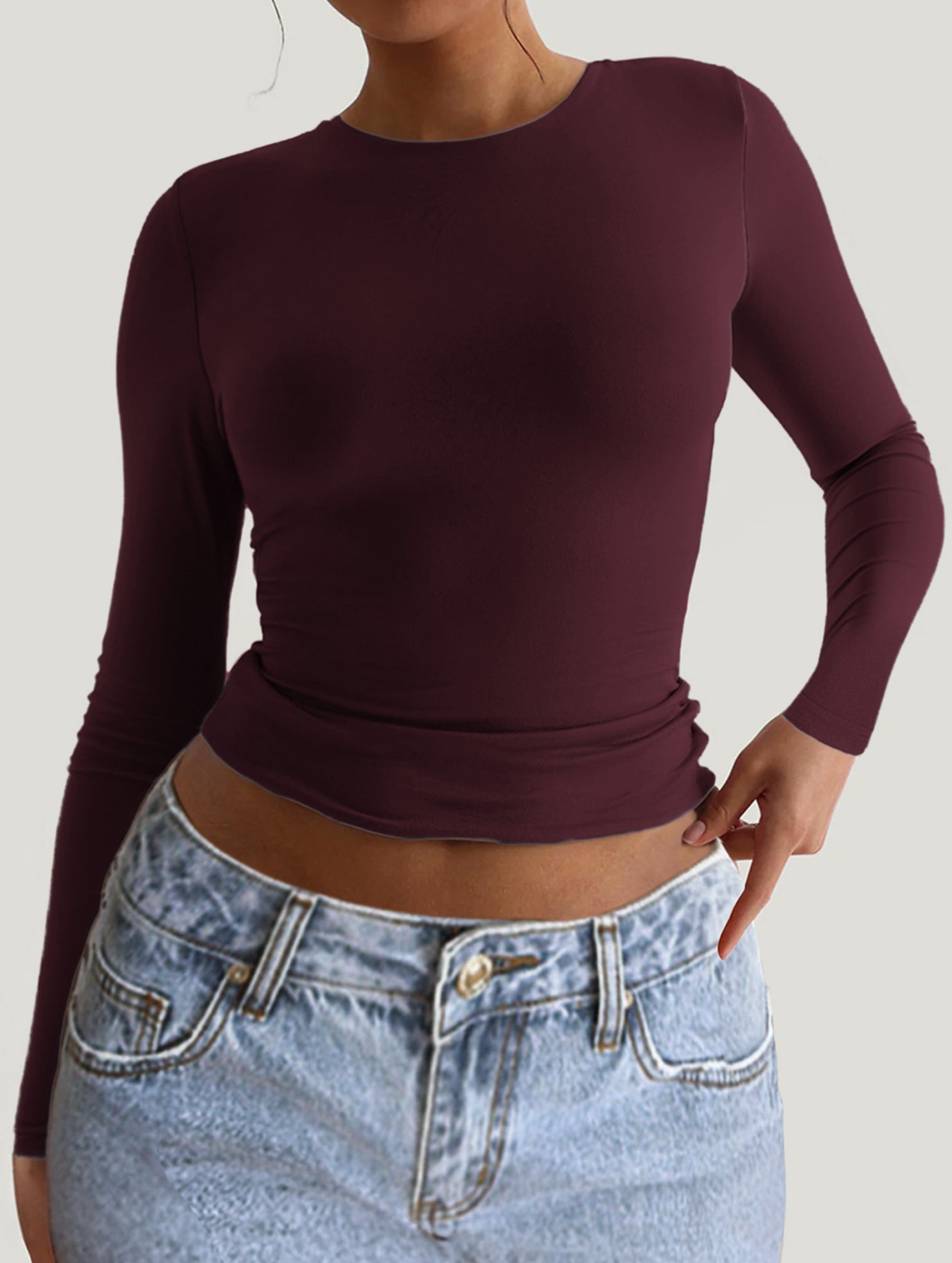 Y2K Slim Fit Long Sleeve Solid Color Base Layer Shirt