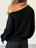 Riveted, one-shoulder long-sleeved knit sweater