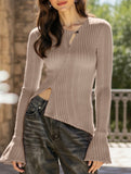 Patchwork long-sleeved button T-shirt