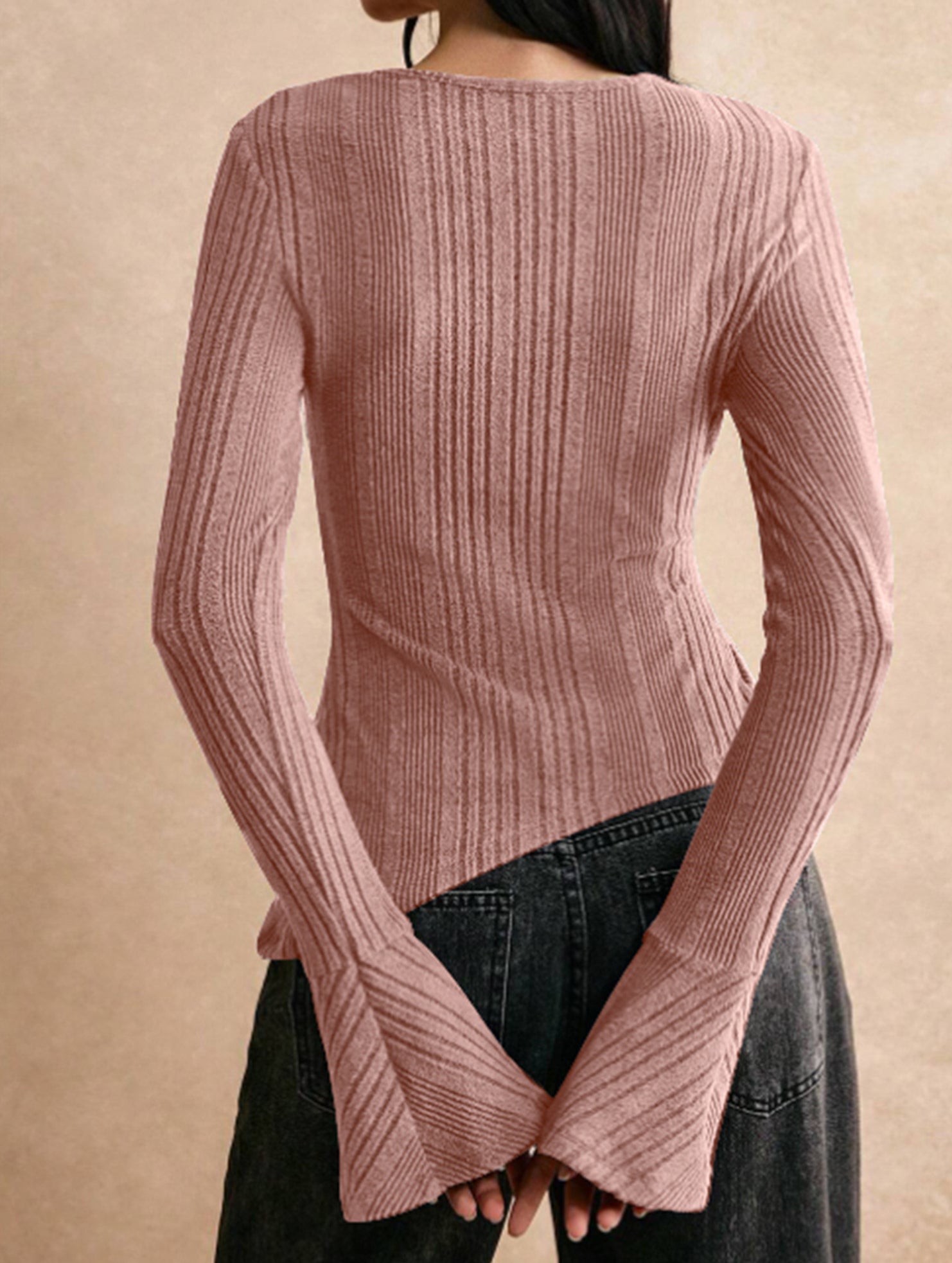 Patchwork long-sleeved button T-shirt