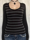 Versatile striped long-sleeved vest T-shirt
