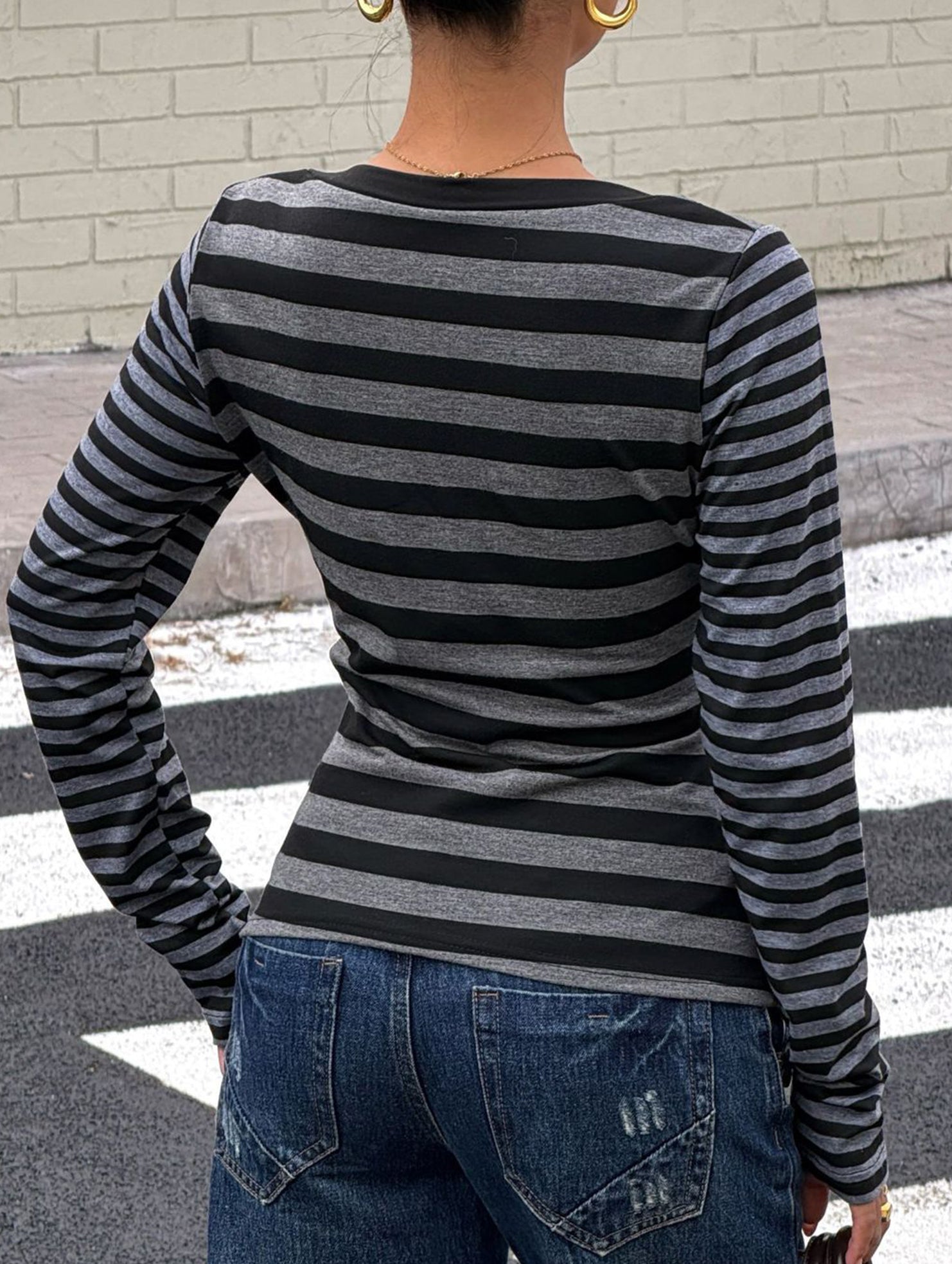 Versatile striped long-sleeved vest T-shirt