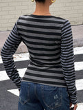 Versatile striped long-sleeved vest T-shirt