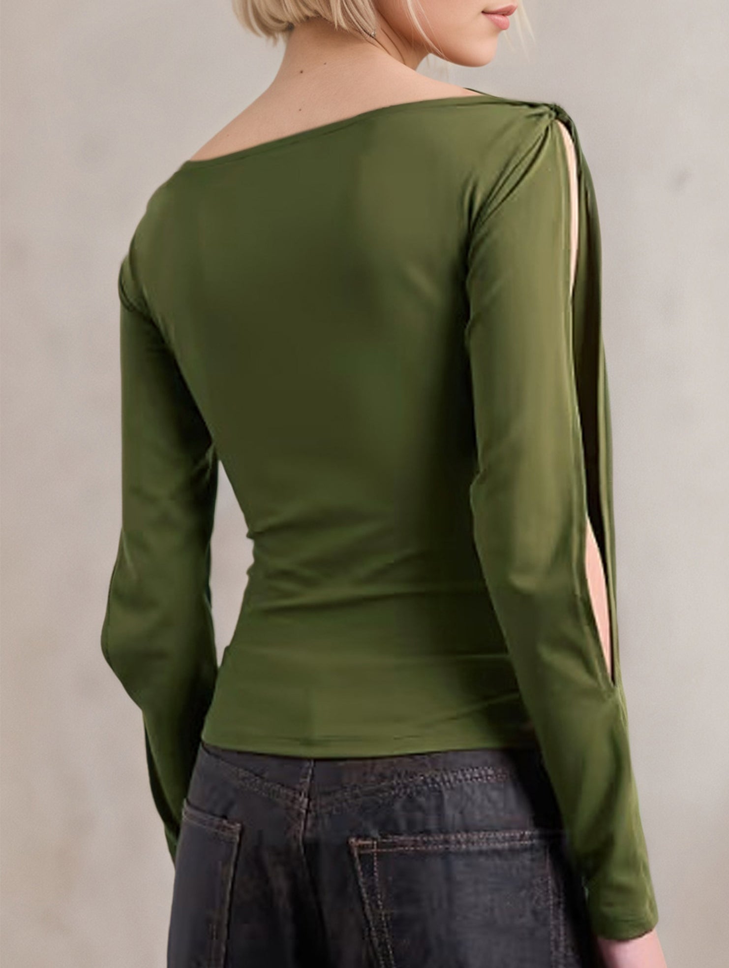 Off-the-shoulder unique cutout slim-fit shirt