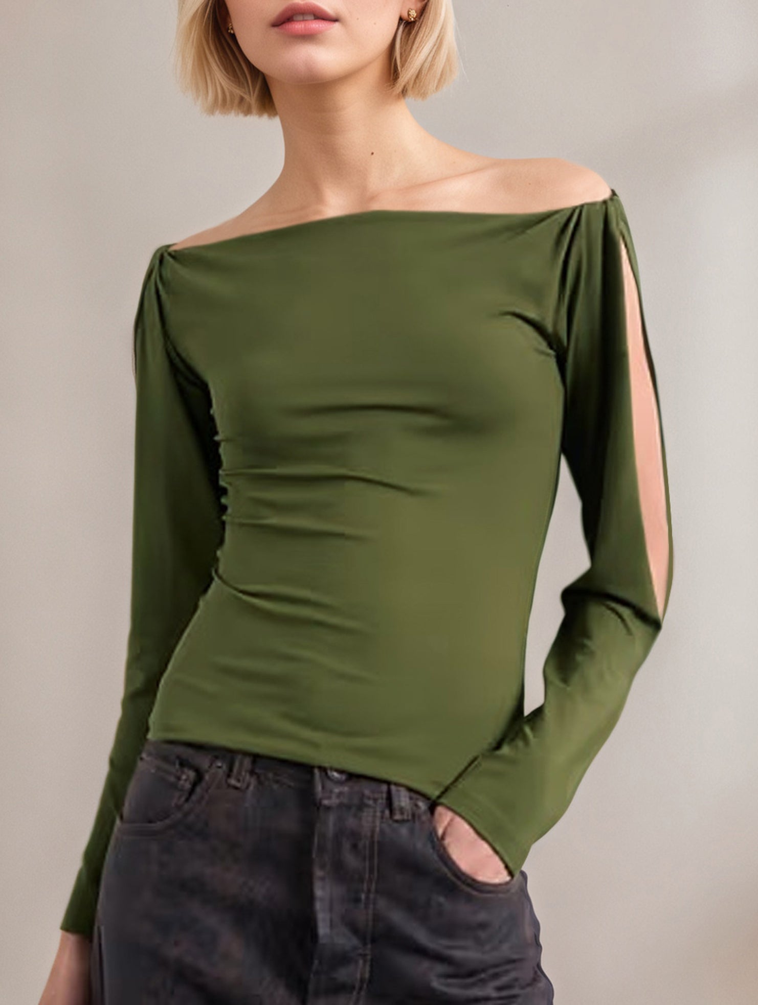 Off-the-shoulder unique cutout slim-fit shirt