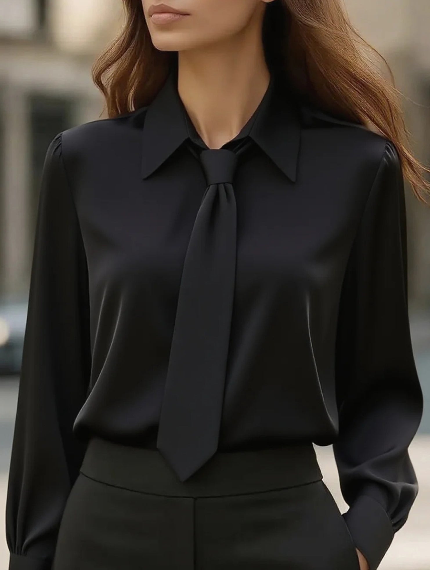 Solid color casual tie long-sleeved shirt