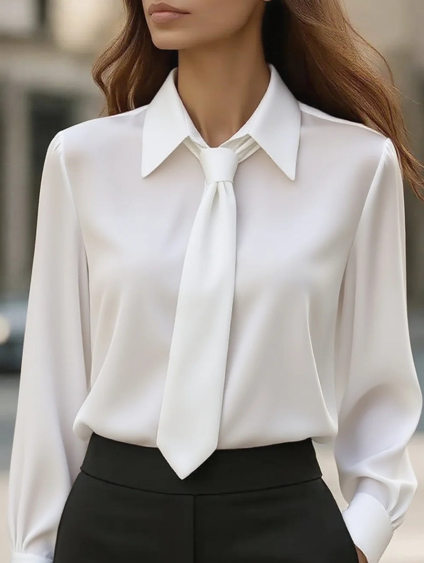 Solid color casual tie long-sleeved shirt
