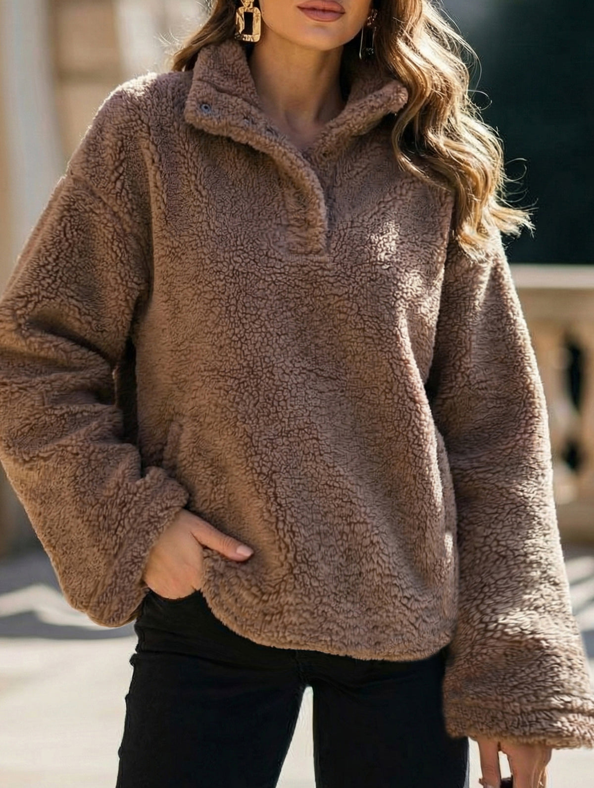 Lapel-style casual sweatshirt jacket