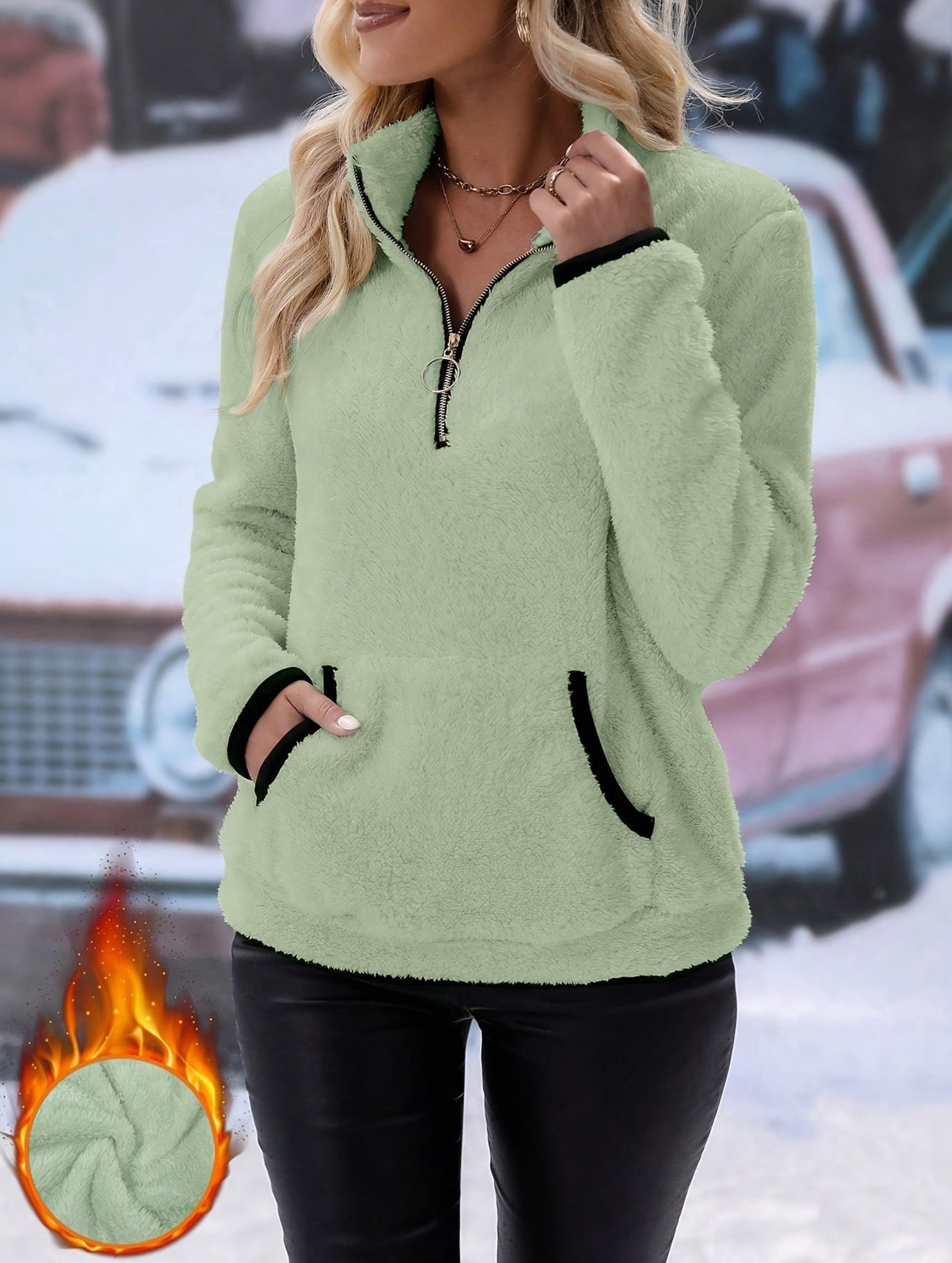 High-neck zip-up pocket sweatshirt