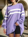Solid color striped crew neck loose sweatshirt