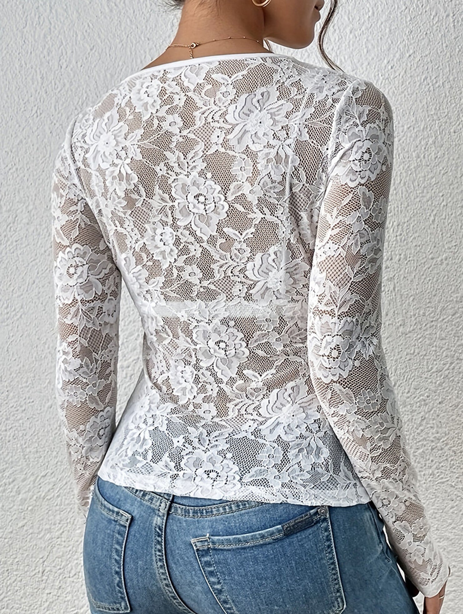 V-neck slim-fit lace-trimmed shirt