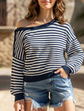 Casual off-shoulder classic striped sweatshirt