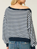 Casual off-shoulder classic striped sweatshirt