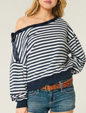 Casual off-shoulder classic striped sweatshirt