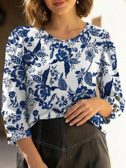 Casual Printed Button Crew Neck T-Shirt