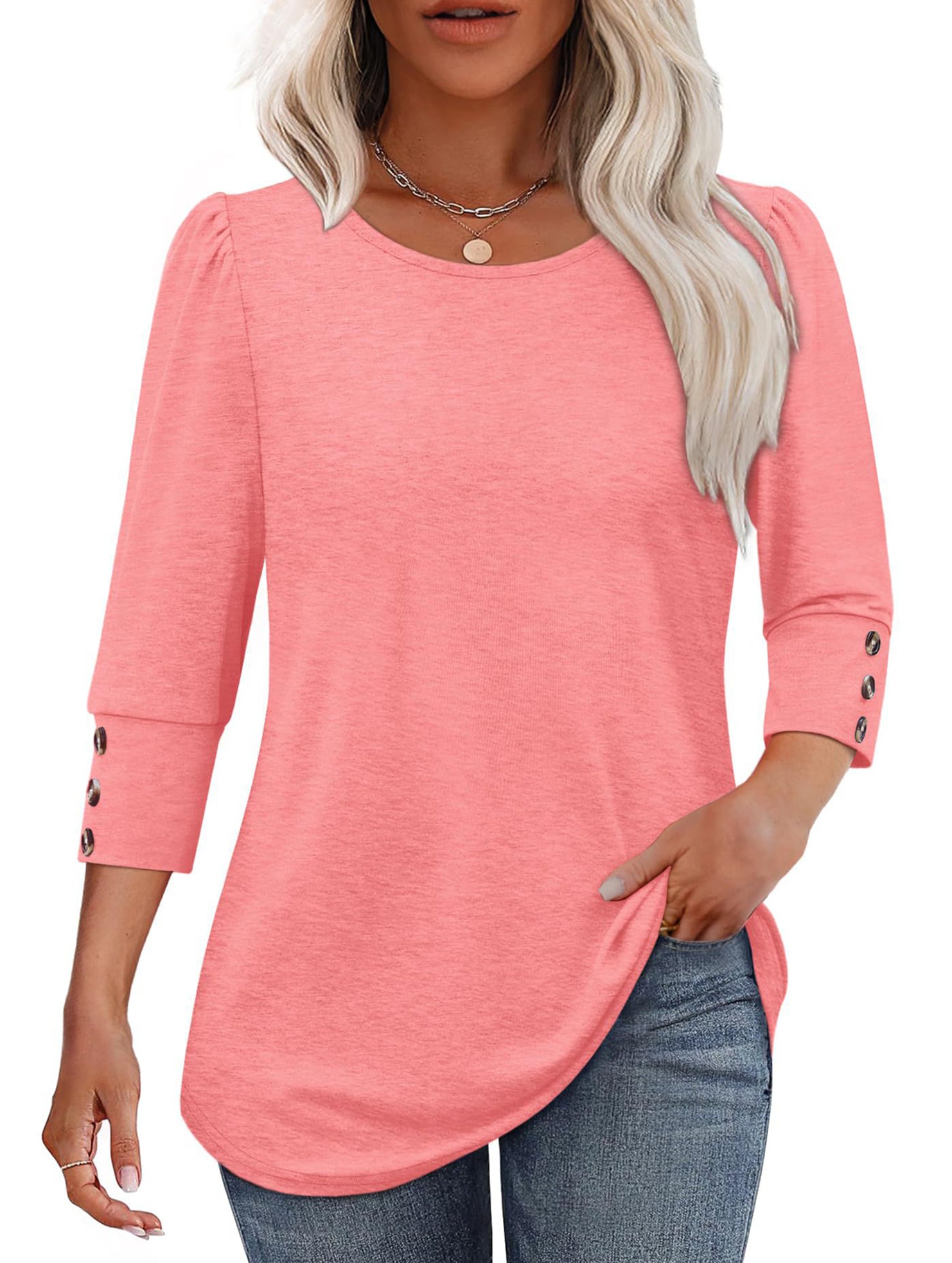 Casual Printed Button Crew Neck T-Shirt