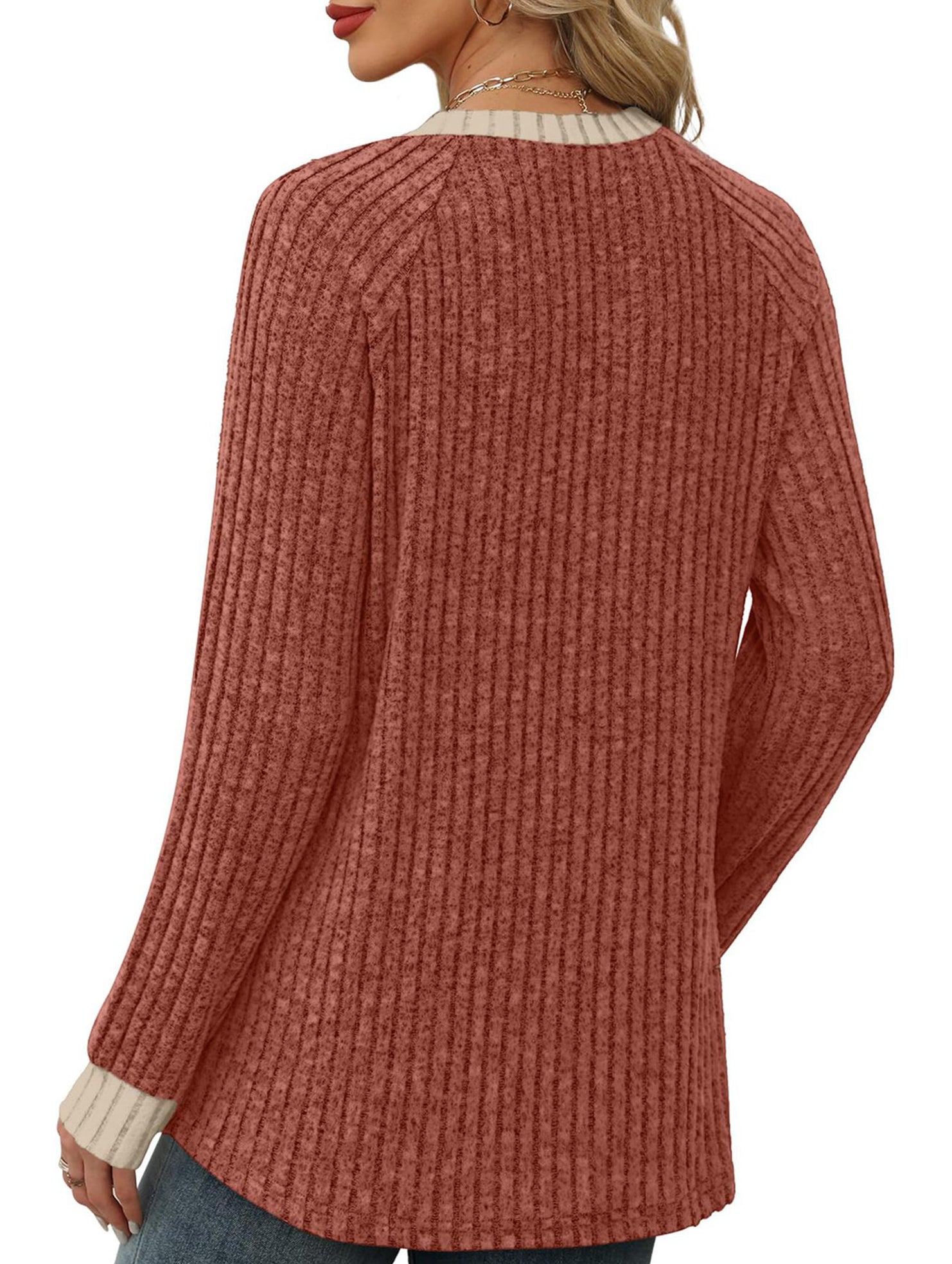 Round neck raglan sleeve solid color T-shirt