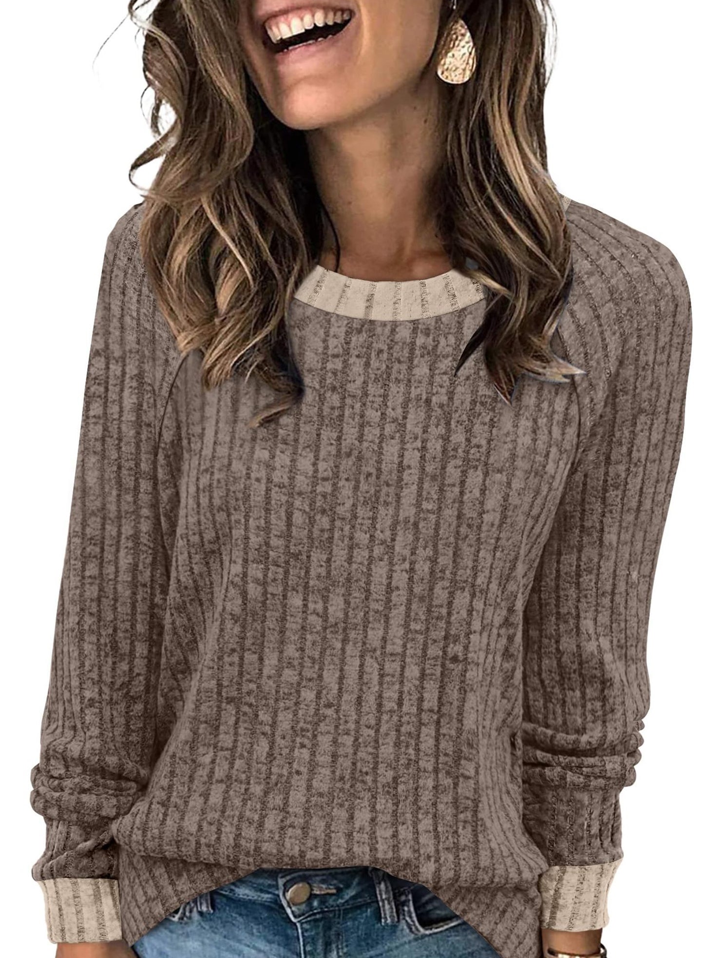 Round neck raglan sleeve solid color T-shirt