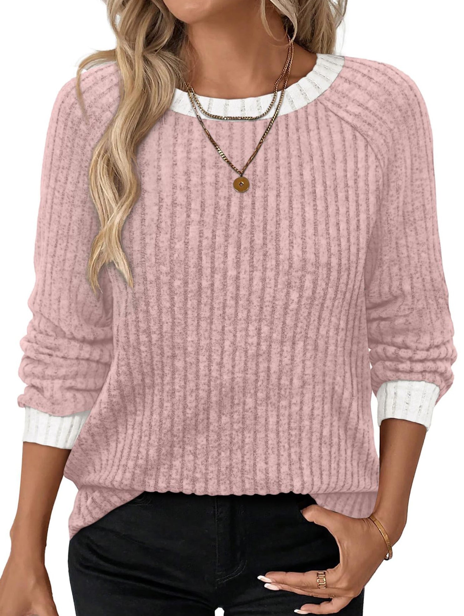 Round neck raglan sleeve solid color T-shirt
