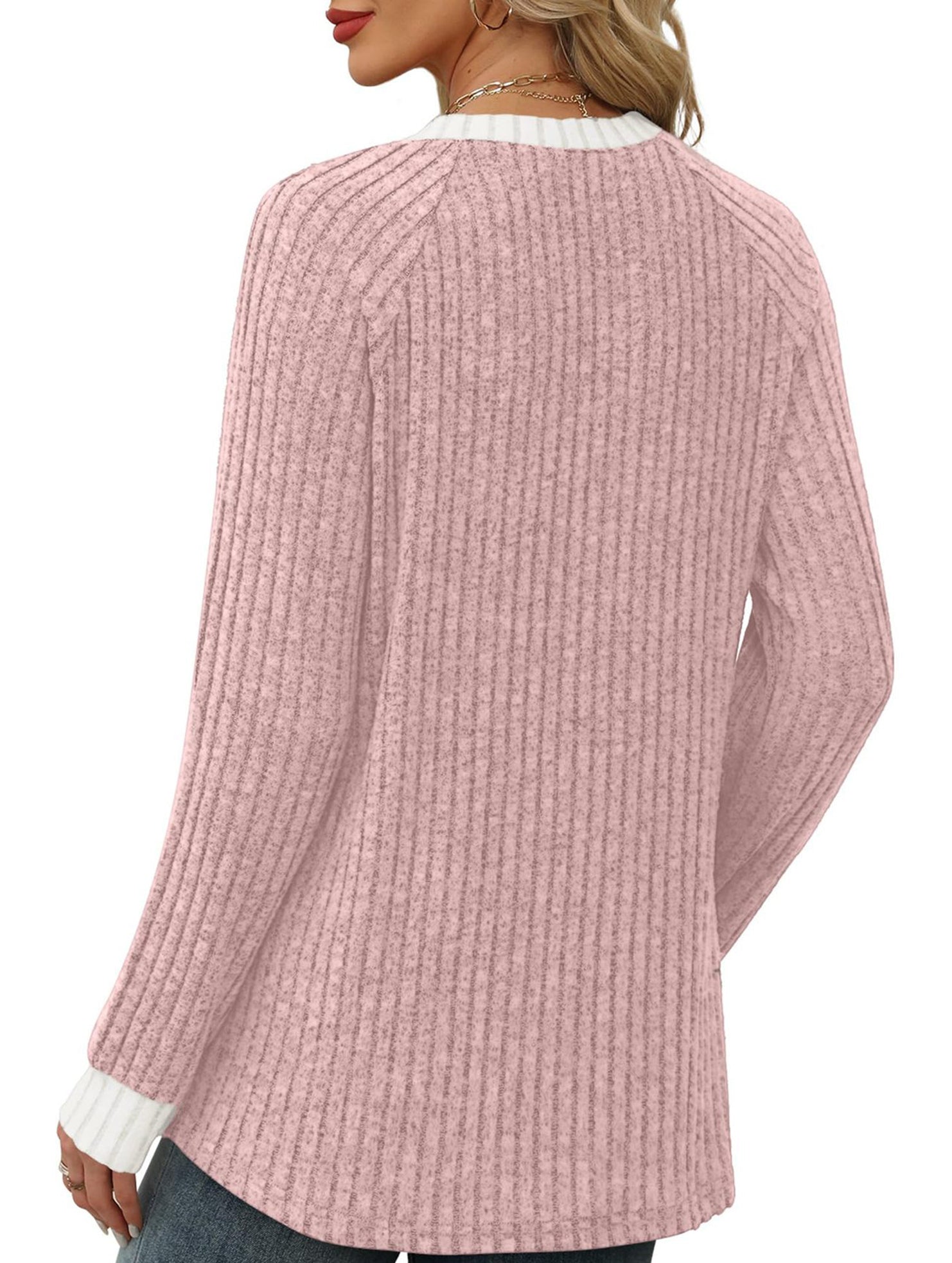 Round neck raglan sleeve solid color T-shirt