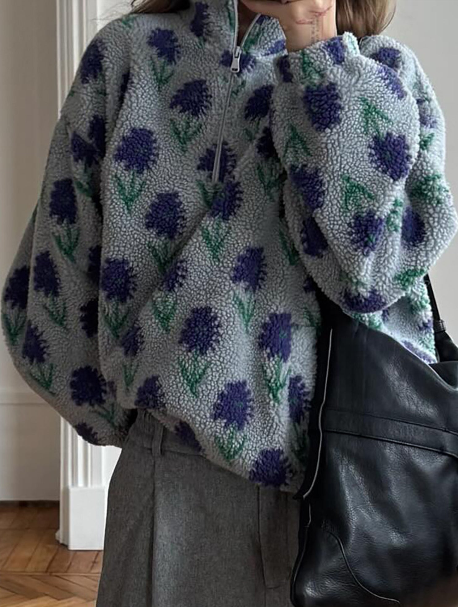 Stylish Stand Collar Long Sleeve Sweatshirt