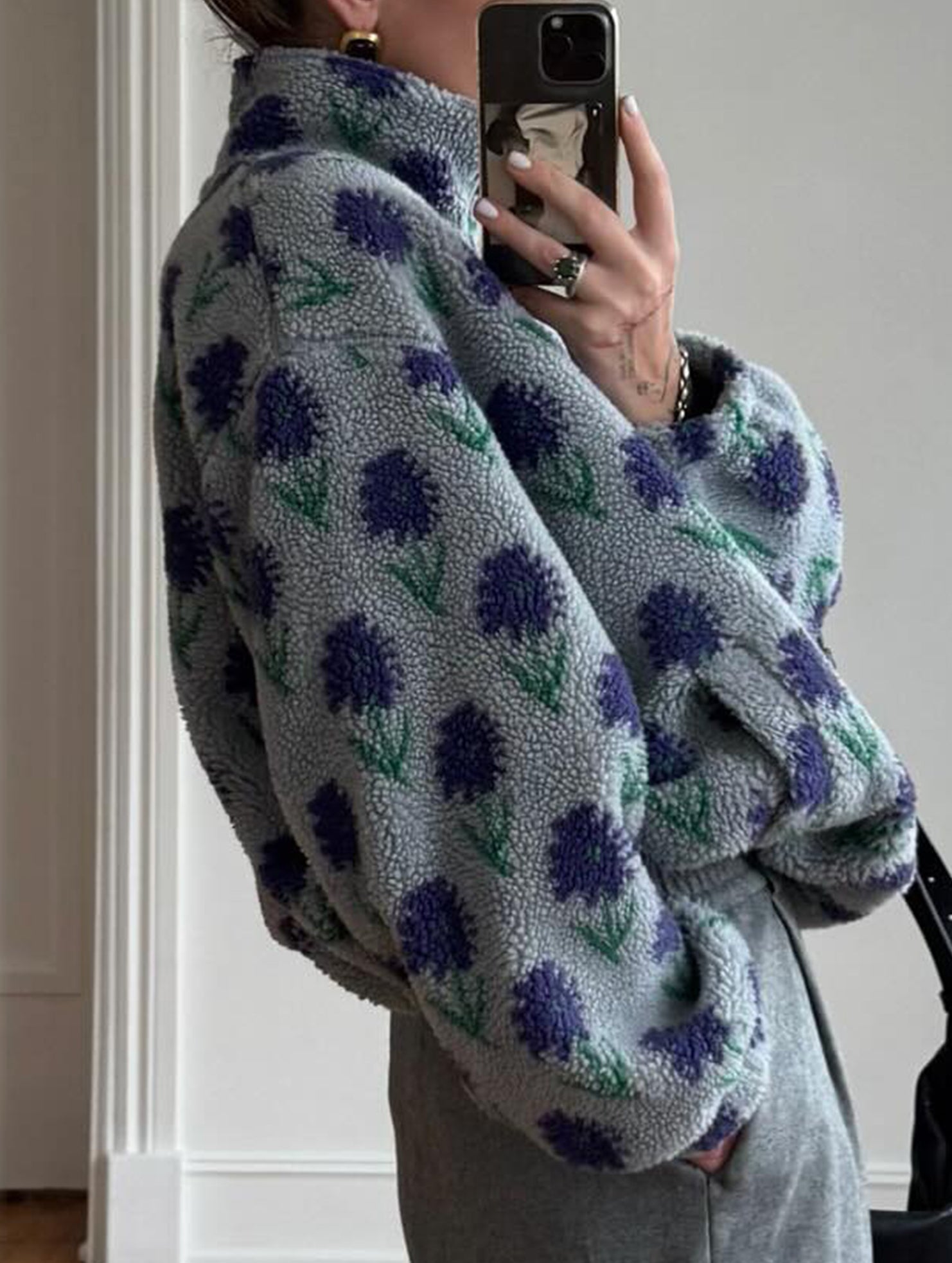 Stylish Stand Collar Long Sleeve Sweatshirt