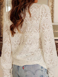 Hollow-out loose V-neck lace shirt