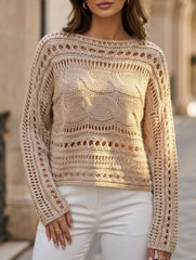 Crew neck short crochet cover-up openwork shirt