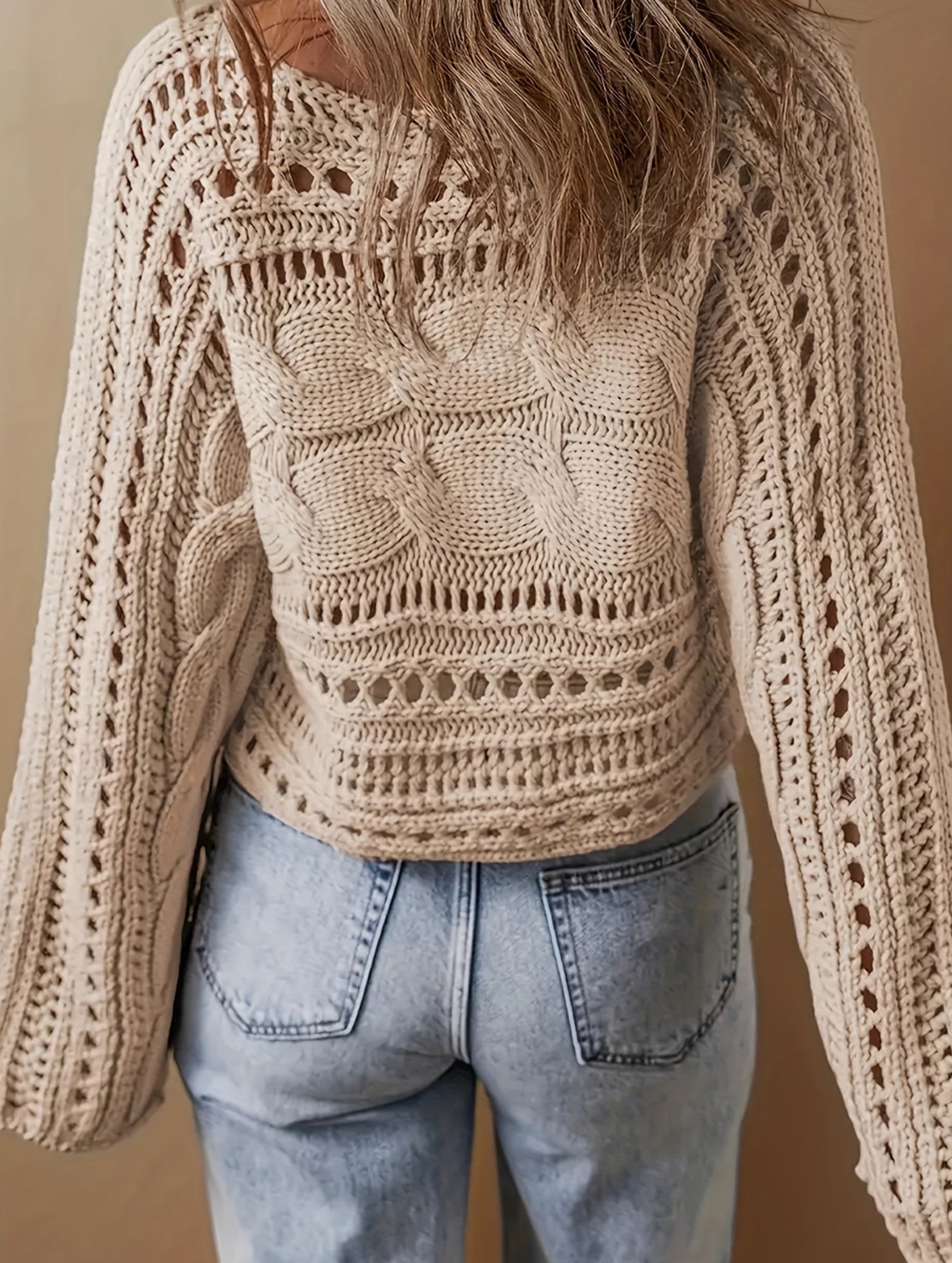 Crew neck short crochet cover-up openwork shirt