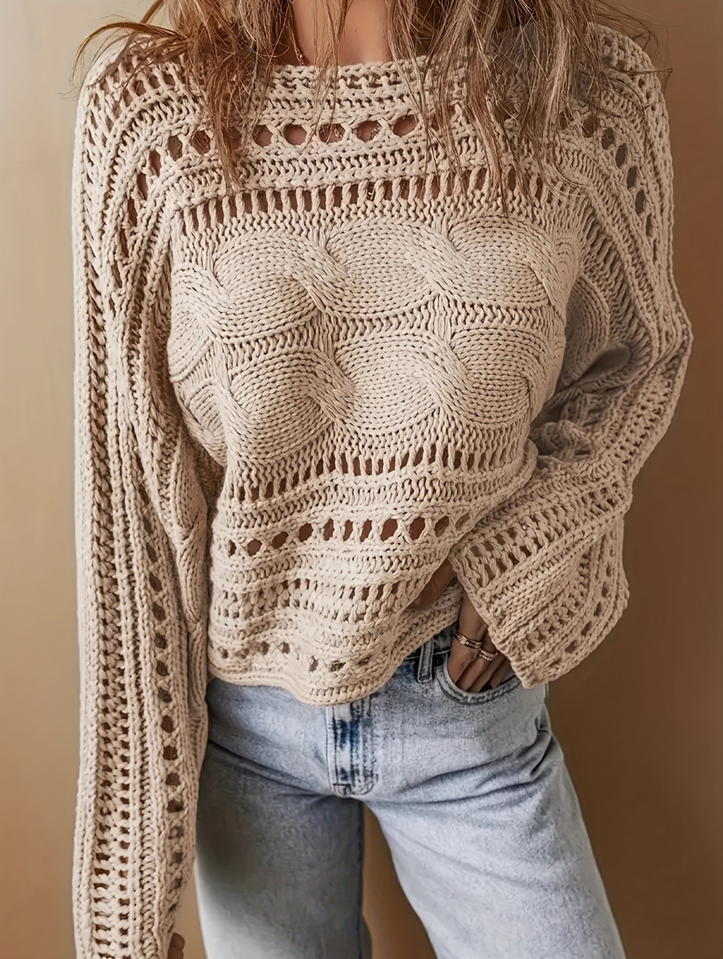 Crew neck short crochet cover-up openwork shirt