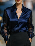 LUXURY-STYLE SATIN SHEER STRIPED SHIRT