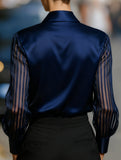 LUXURY-STYLE SATIN SHEER STRIPED SHIRT