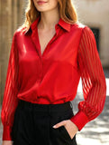 LUXURY-STYLE SATIN SHEER STRIPED SHIRT