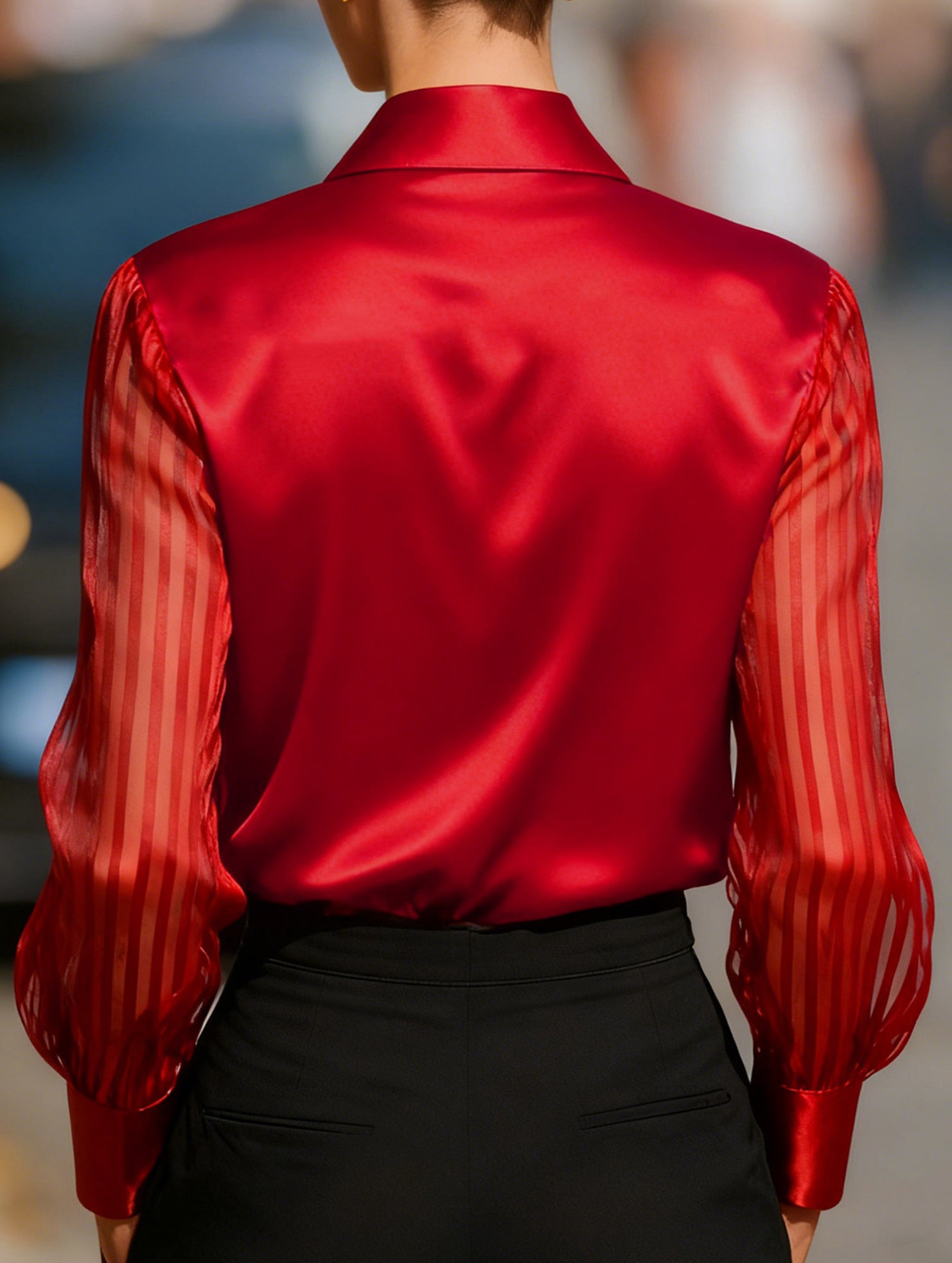 LUXURY-STYLE SATIN SHEER STRIPED SHIRT