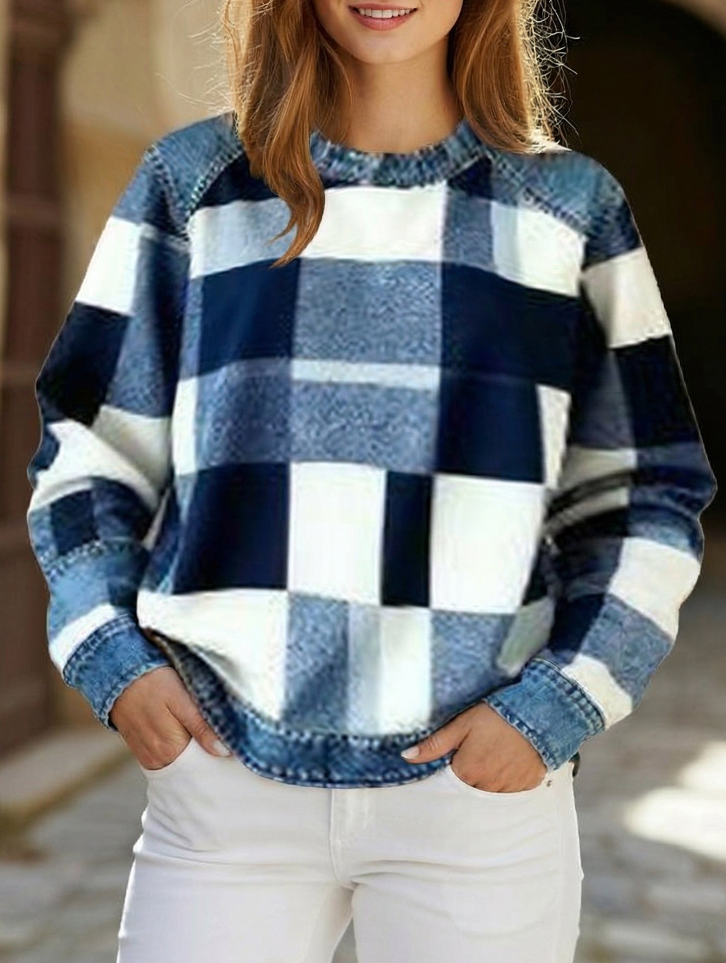 RETRO PLAID PATCHWORK SWEATSHIRT