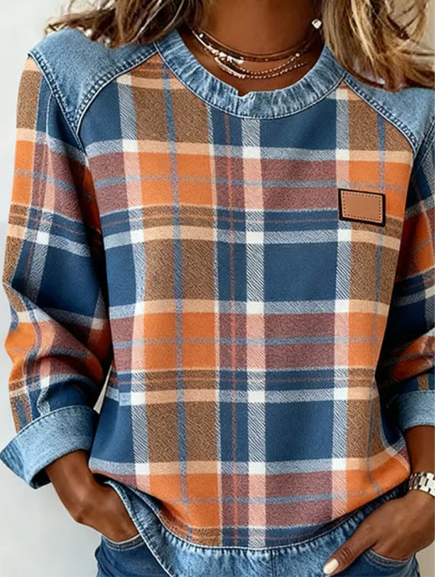 RETRO PLAID PATCHWORK SWEATSHIRT