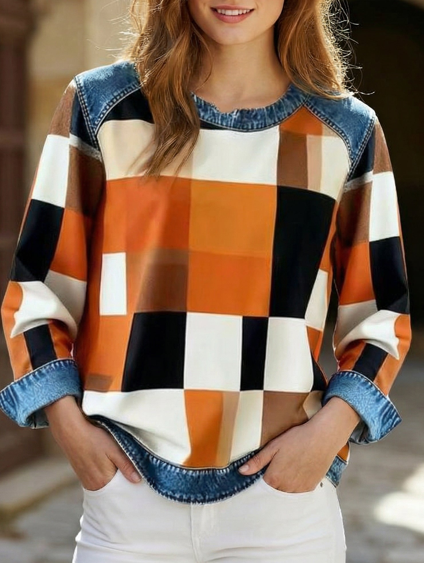 RETRO PLAID PATCHWORK SWEATSHIRT