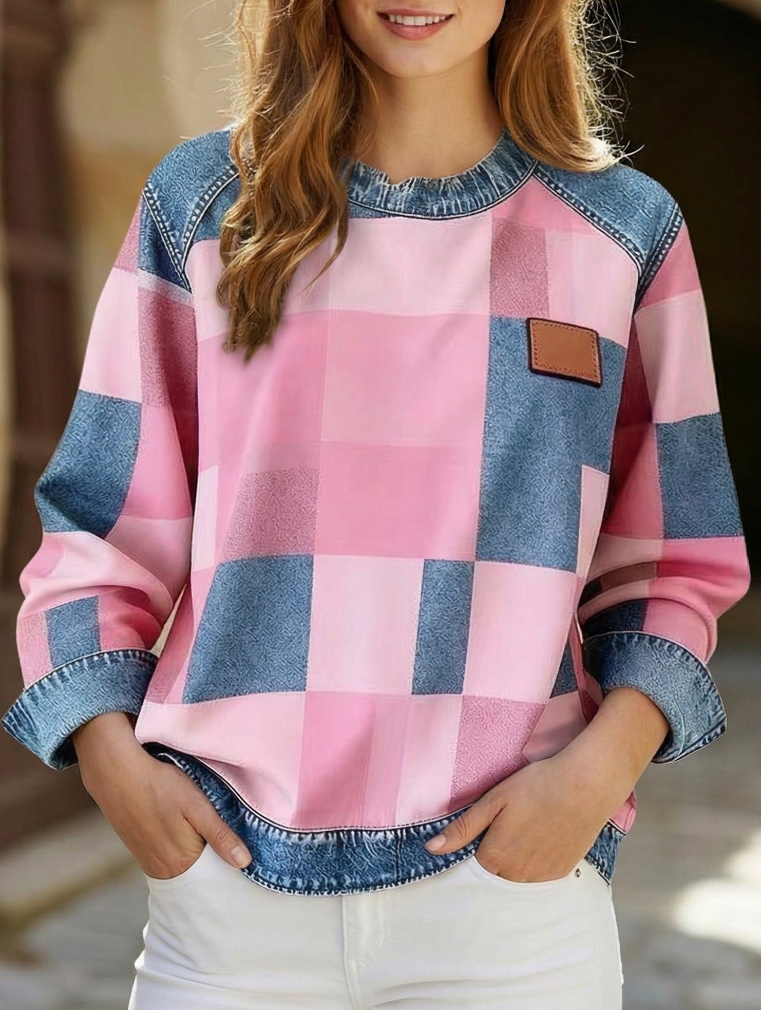 RETRO PLAID PATCHWORK SWEATSHIRT