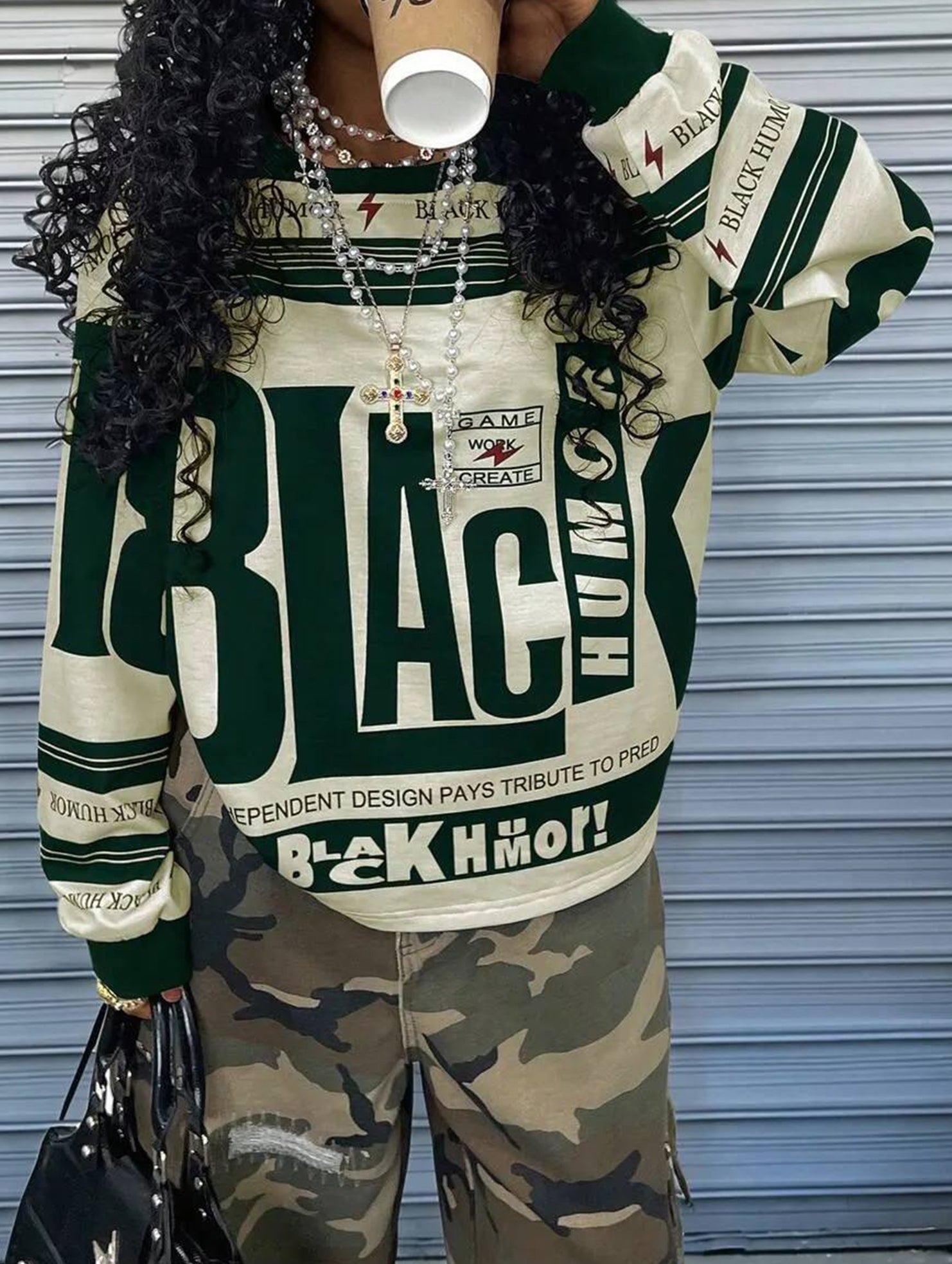 Retro print oversized sweatshirt