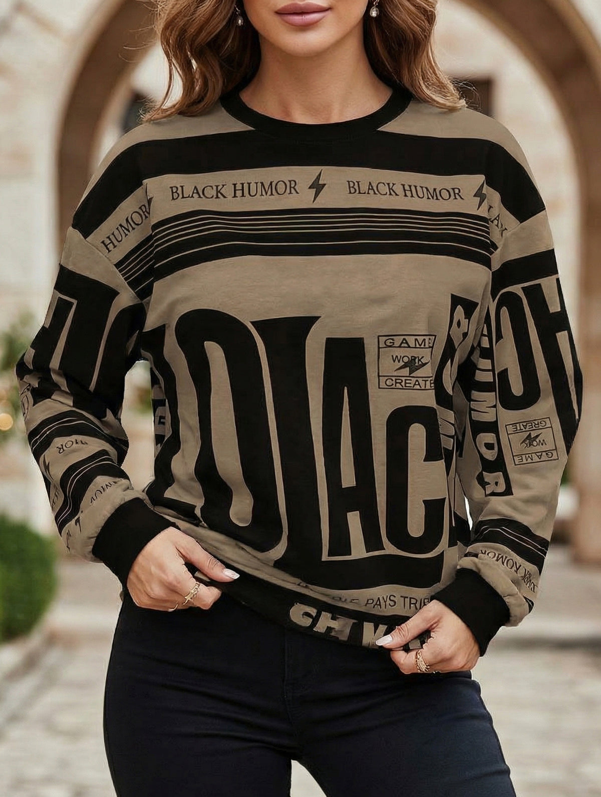 Retro print oversized sweatshirt