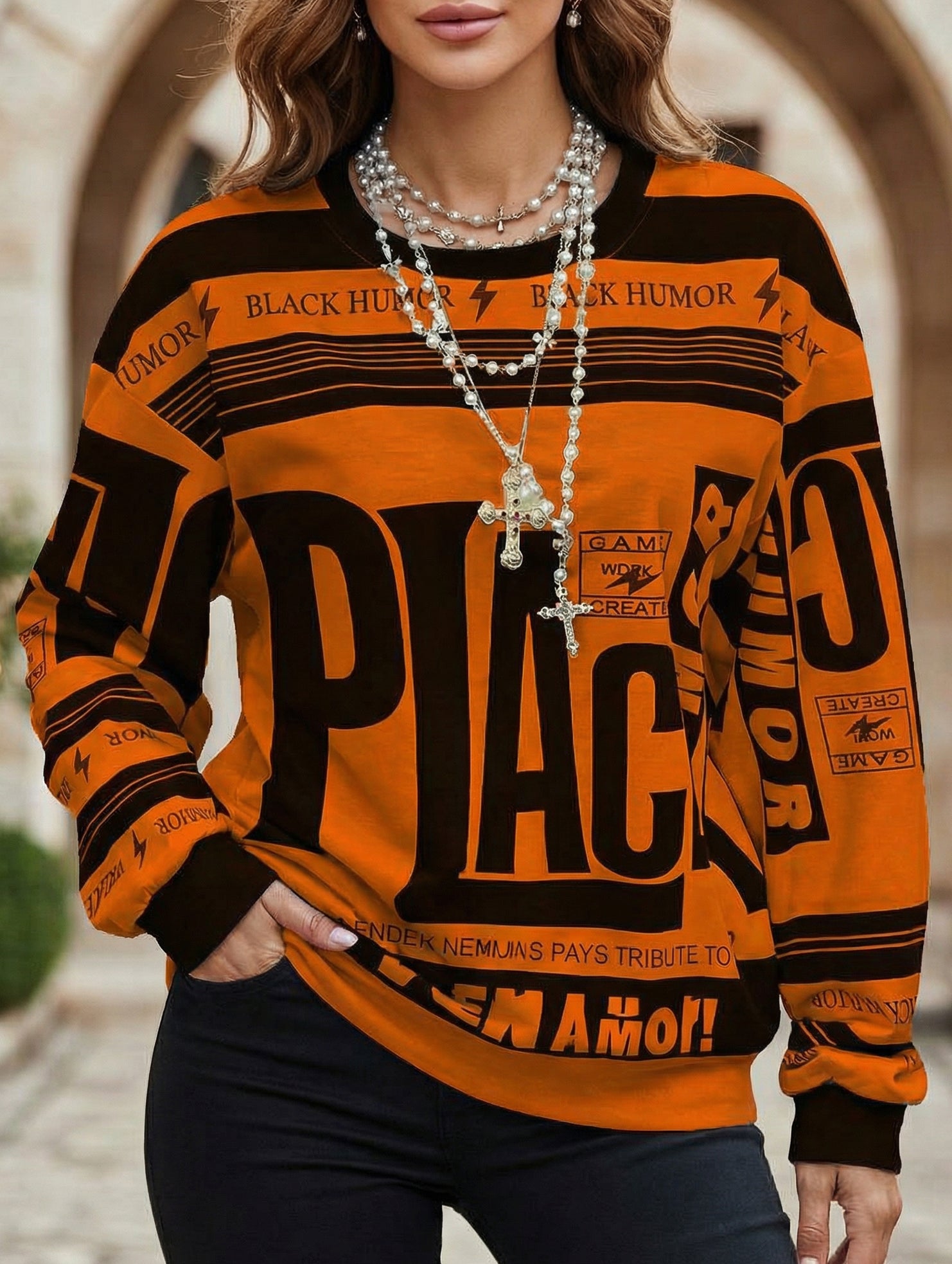 Retro print oversized sweatshirt