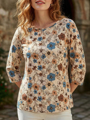 Pastoral style floral print mid-sleeve shirt_CWTBLL01995